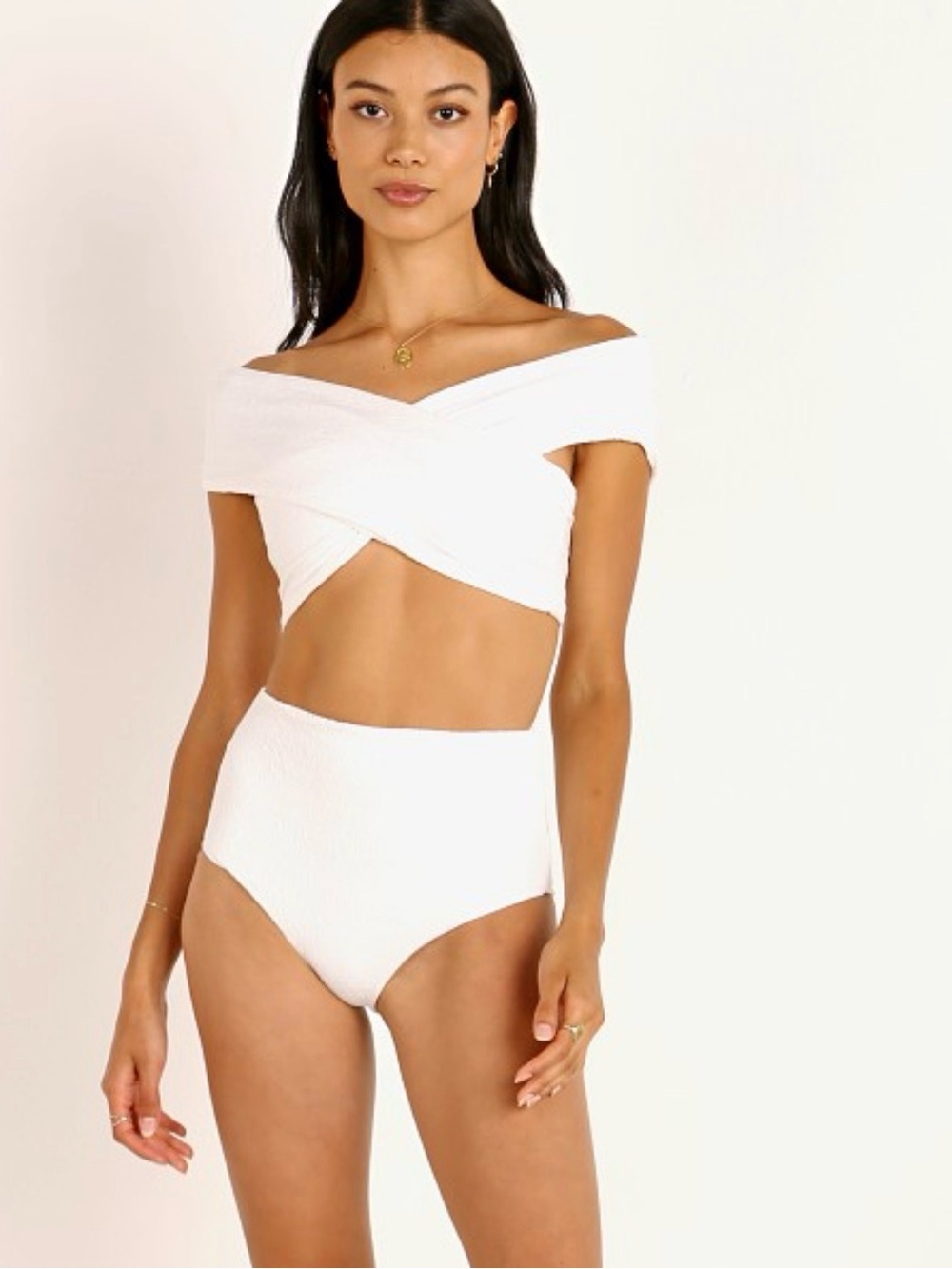 Mara Hoffman White Off-Shoulder Twist Bikini Set - S - New